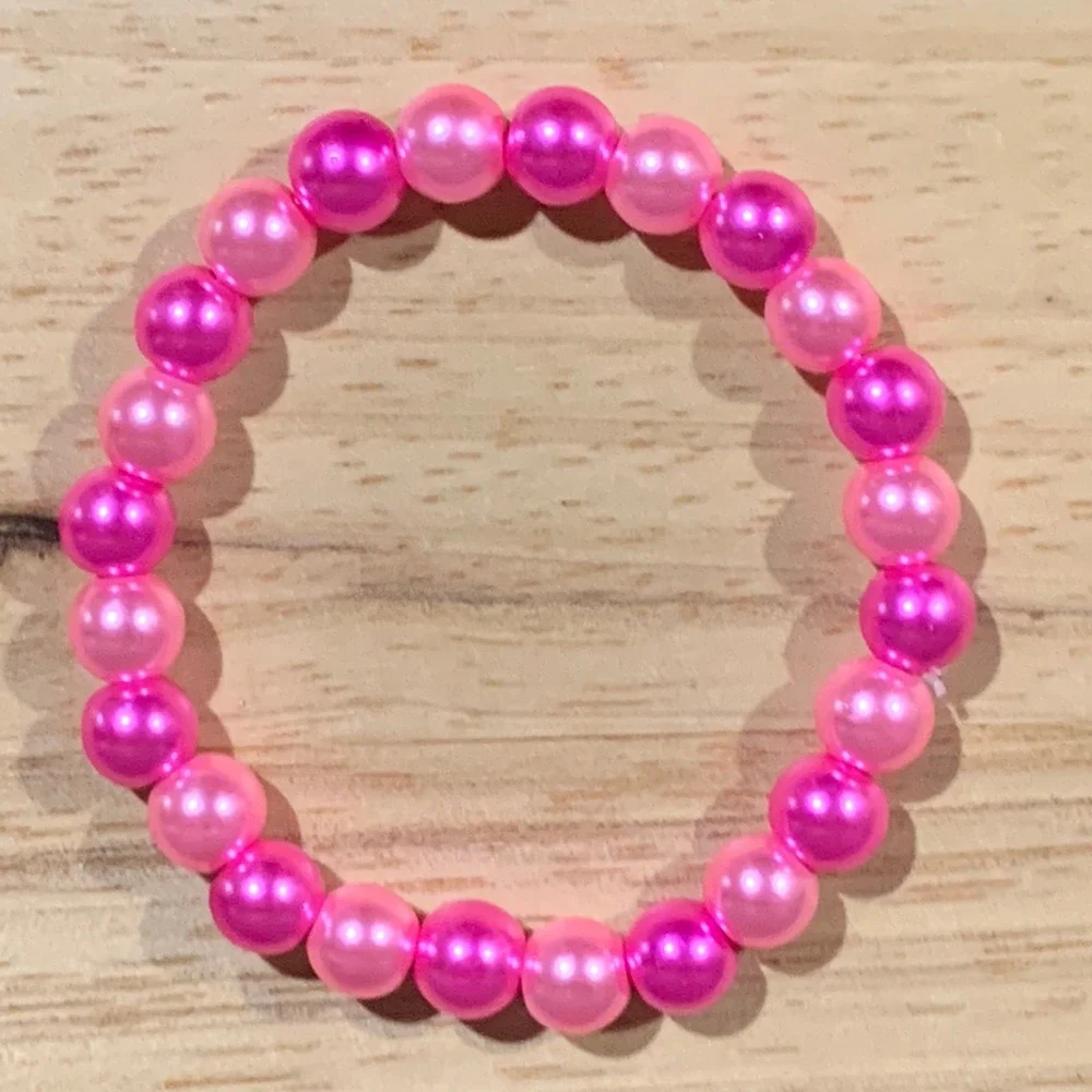 Handmade Beaded Bracelet Women OS 3-Piece Set Pink Yellow White Faux Pearl Stack